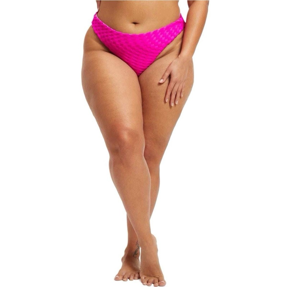 NWT‎ Good American Jacquard High Rise Bikini Bottom Women's 2 Pink Wave Barbie
